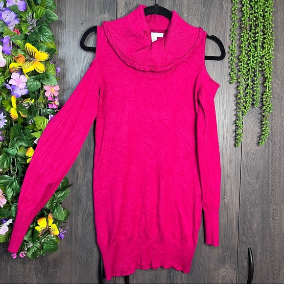 '🌼3/$30🌼New York & Company Pink Cowl Neck Cold Shoulder Sweater Size Small - Picture 1 of 16
